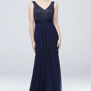 Mesh and Sequin Lace Dress with Pleated Waist